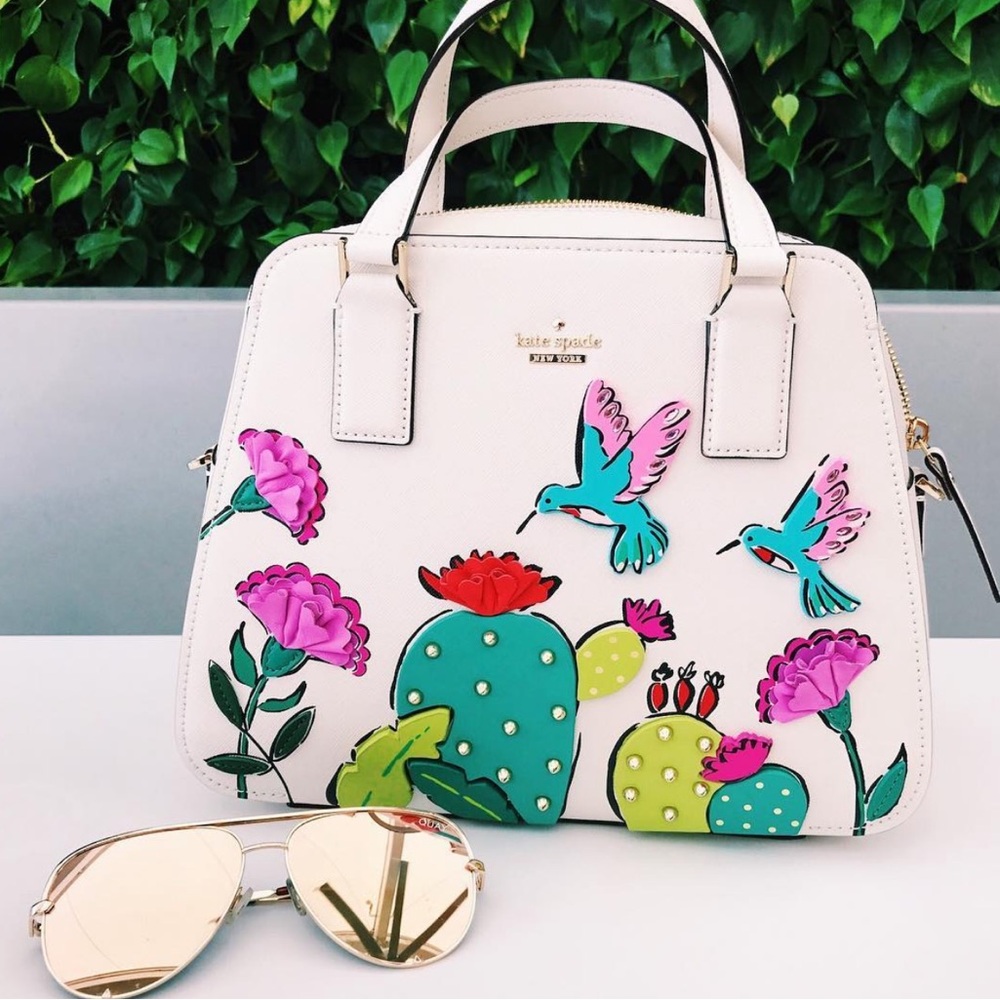 Kate Space White Cactus and Hummingbird Handbag Purse
